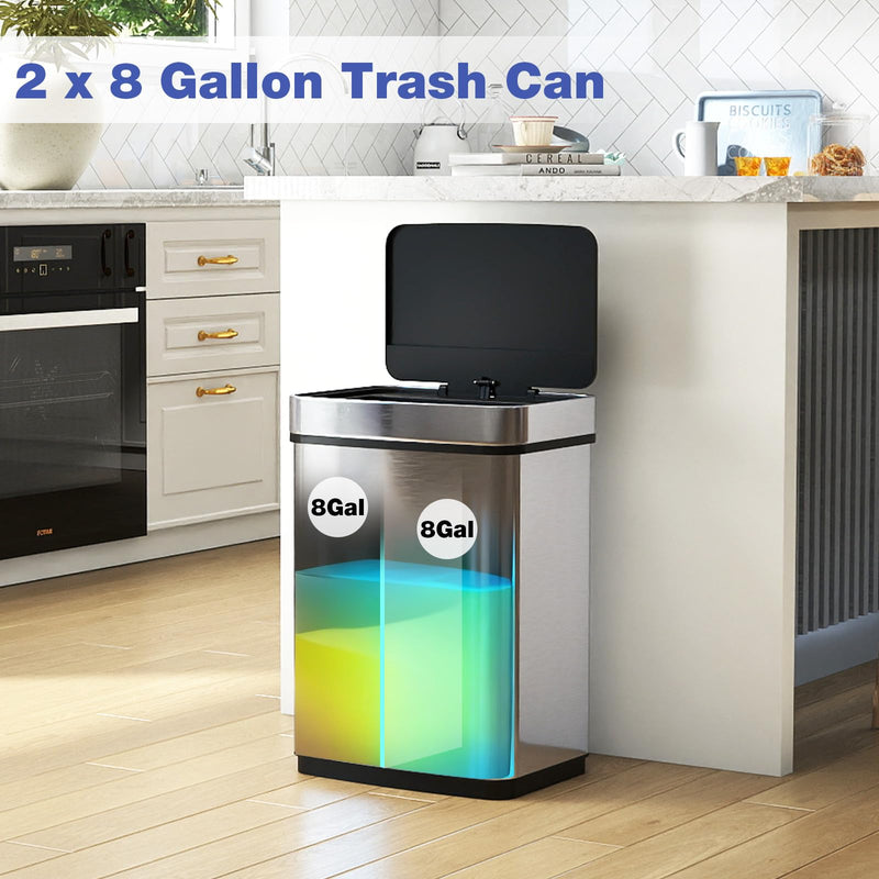 Load image into Gallery viewer, Goplus 16 Gal Automatic Stainless Steel Motion Sensor Trash Can with 2 Compartments