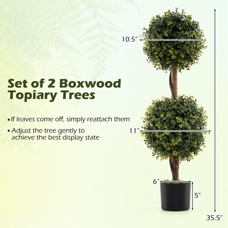 Load image into Gallery viewer, Goplus 3 FT Artificial Boxwood Topiary Trees Set of 2 Faux Outdoor Topiary Ball Tree with Cement-Filled Pot
