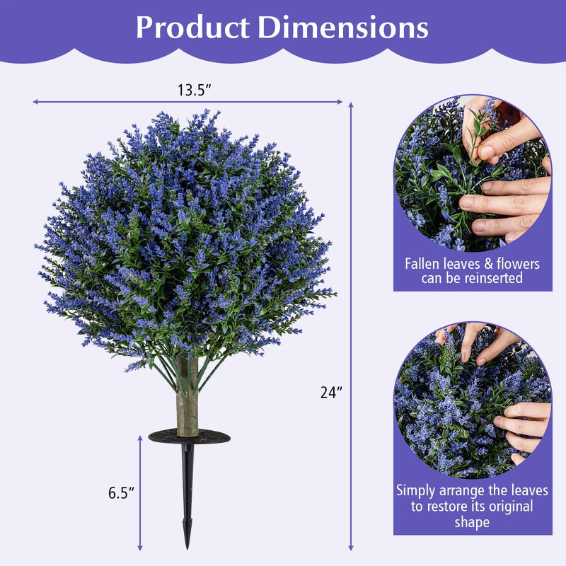 Load image into Gallery viewer, Goplus Set of 2 Artificial Lavender Topiary Ball Trees | Sun-Proof Indoor Outdoor Fake Evergreen Plants