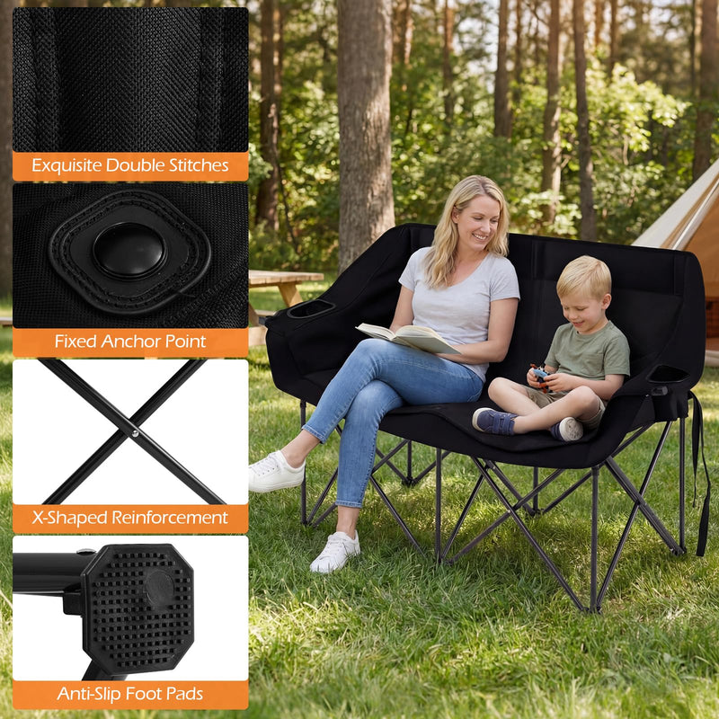 Load image into Gallery viewer, Goplus Double Camping Chair with Cup Holders Glass Racks and Mesh Pockets