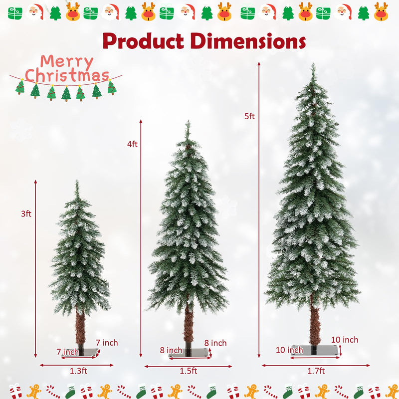 Load image into Gallery viewer, Goplus 3' 4' 5' Pre-Lit Artificial Christmas Tree Set, Slim Pencil Xmas Trees with Snowy Leaves