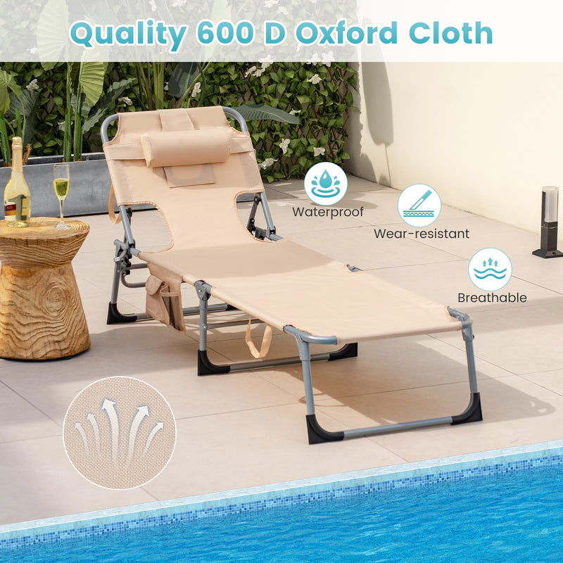 Load image into Gallery viewer, Beach Chaise Lounge with Face Hole, Folding Recliner Black/Gray/Sky Blue/Navy