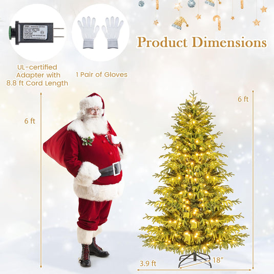 Goplus Pre-Lit Artificial Christmas Tree with PVC & Soft TPE Branch Tips & Foldable Metal Stand