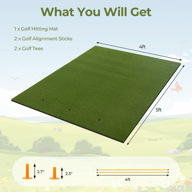 Load image into Gallery viewer, Goplus Golf Mat, 5x3ft/5x4ft Golf Hitting Mat 20/25/27/32mm Thick w/2 Alignment Sticks & 2 Golf Tees