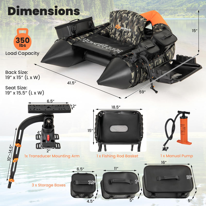 Load image into Gallery viewer, Goplus Inflatable Float Tube, Fishing Belly Boat with Fish Ruler, Pump, Storage Bag