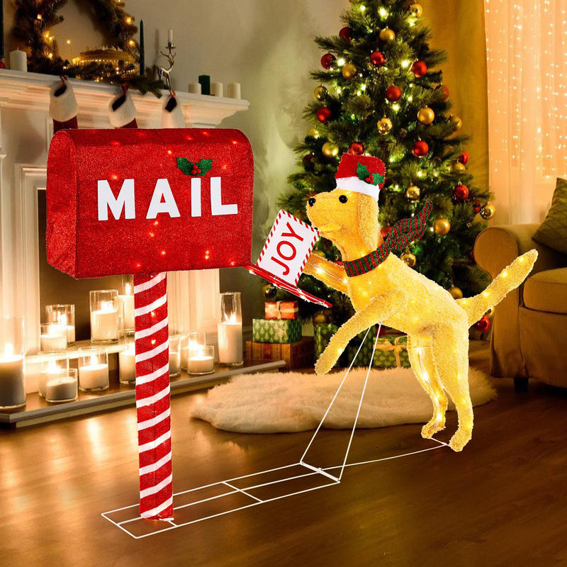 Load image into Gallery viewer, Goplus 3.5 FT Lighted Dachshund Climbing Mailbox, Pre-Lit Christmas Holiday Decoration