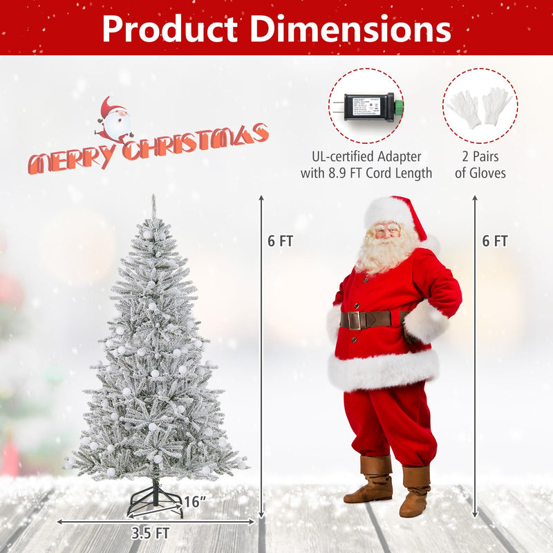 Load image into Gallery viewer, Goplus Pre-Lit Snow Flocked Christmas Tree with Warm White LED Lights & Globe Lights
