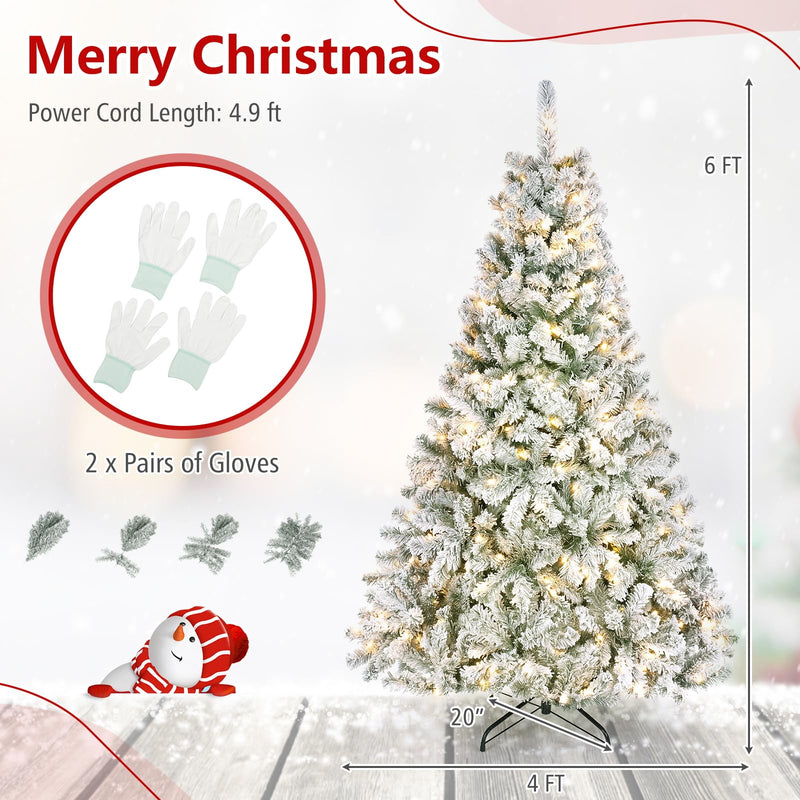 Load image into Gallery viewer, Goplus 6ft/7.5ft Pre-Lit Snow Flocked Christmas Tree with LED Lights | Holiday Decoration Snowy Tree