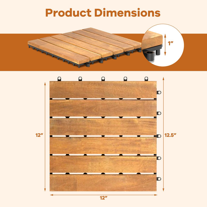 Load image into Gallery viewer, Goplus 12” x 12” Stripe Pattern Acacia Wood Patio Tiles ( 27 PCS )