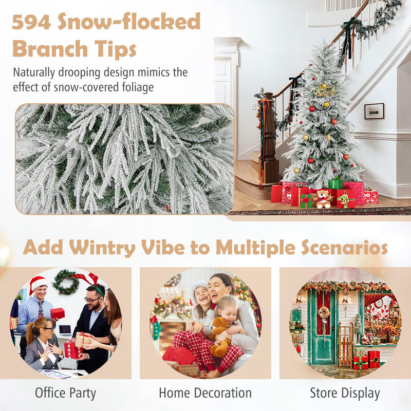 Load image into Gallery viewer, Goplus 6FT / 7FT / 8FT Pre-Lit Snow Flocked Christmas Tree with PE & PVC Mixed Branch Tips