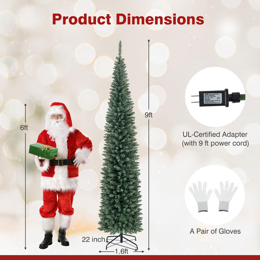 Goplus 5ft Pre-Lit Pencil Christmas Tree, Artificial Slim Xmas Tree with 150 Warm-White LED Lights