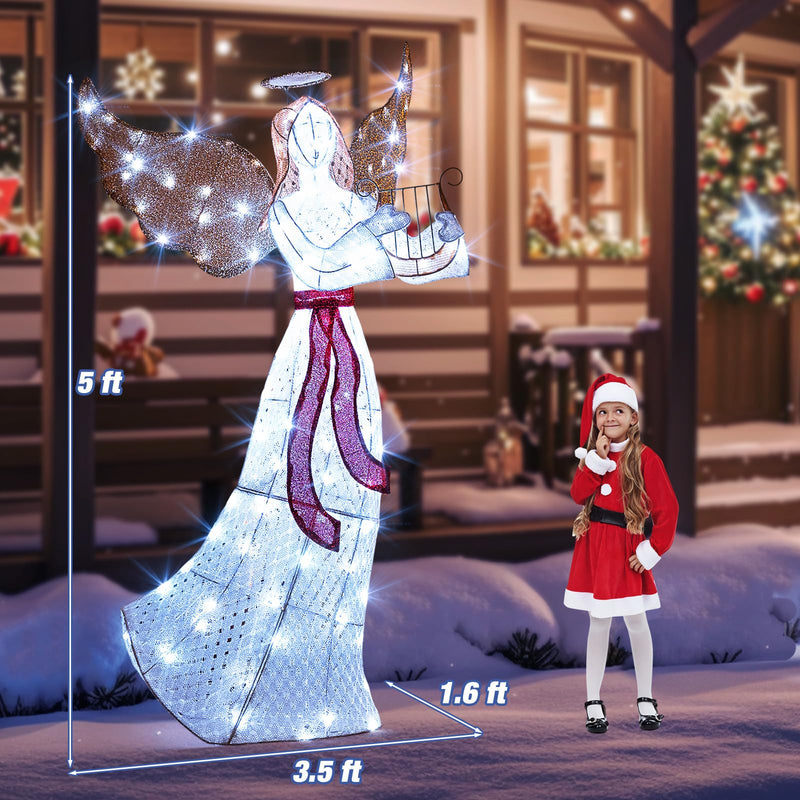 Load image into Gallery viewer, Goplus 5 FT Christmas Lighted Angel, Pre-Lit Winged Holiday Figure Angel with 120 Cold White LED Lights