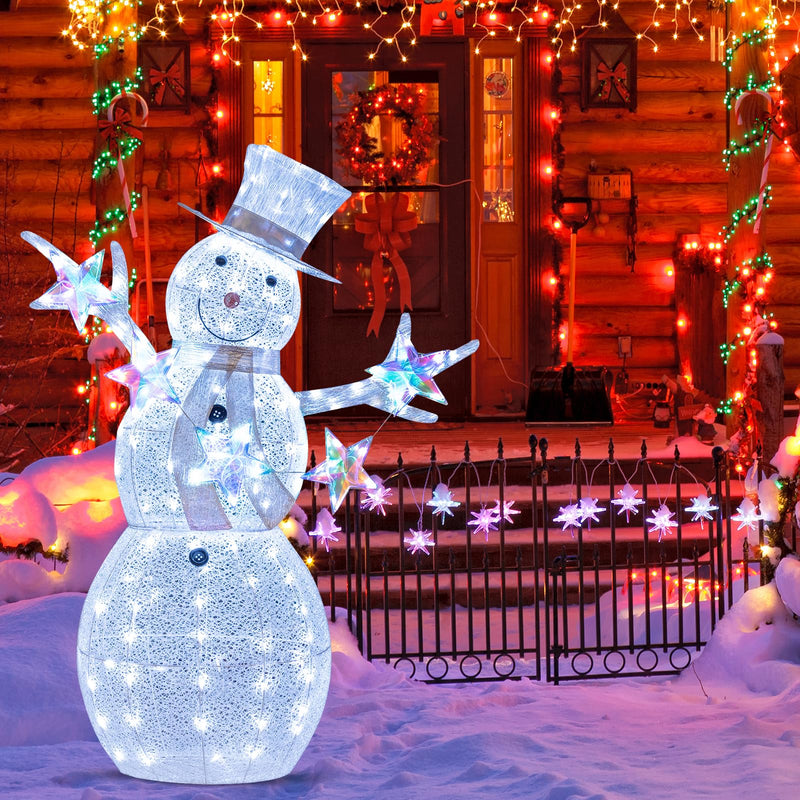 Load image into Gallery viewer, Goplus 5 FT Lighted Snowman Christmas Outdoor Decoration with Hat, Scarf & Stars