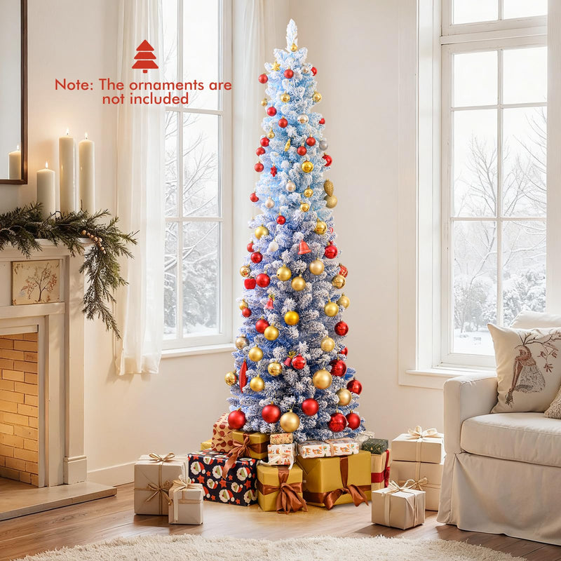 Load image into Gallery viewer, Goplus 6FT / 7FT Blue Gradient Snow Flocked Christmas Tree with Warm White LED Lights