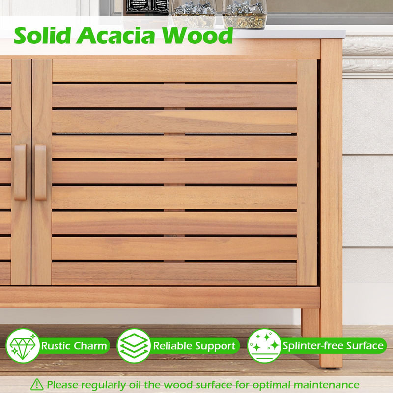 Load image into Gallery viewer, Goplus Patio 2-Door Acacia Wood Storage Container with Faux Marble Top