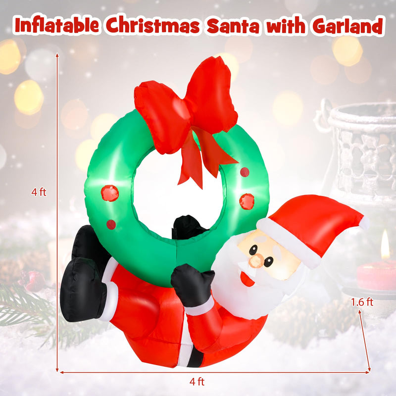 Load image into Gallery viewer, Goplus Christmas Inflatables, 4FT Blow up Santa Claus w/LED Lights & Christmas Wreath