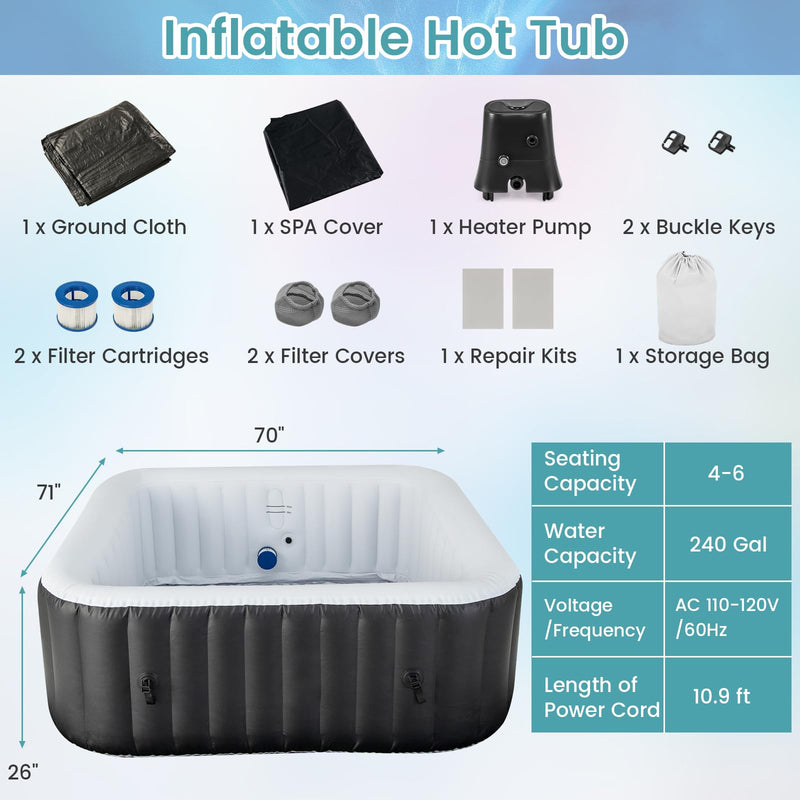 Load image into Gallery viewer, Goplus Inflatable Hot Tub, Blowup Pool Hottub, Portable Outdoor Water SPA
