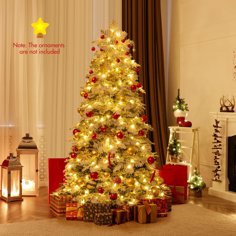 Load image into Gallery viewer, Goplus Pre-Lit Snow Flocked Christmas Tree with Mixed Branch Tips & LED Lights