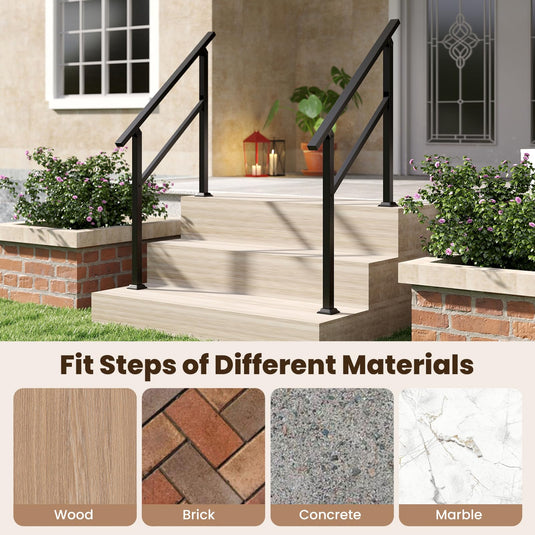 Goplus Handrail for Outdoor Steps Metal Hand Rail Fits 0-3 Steps