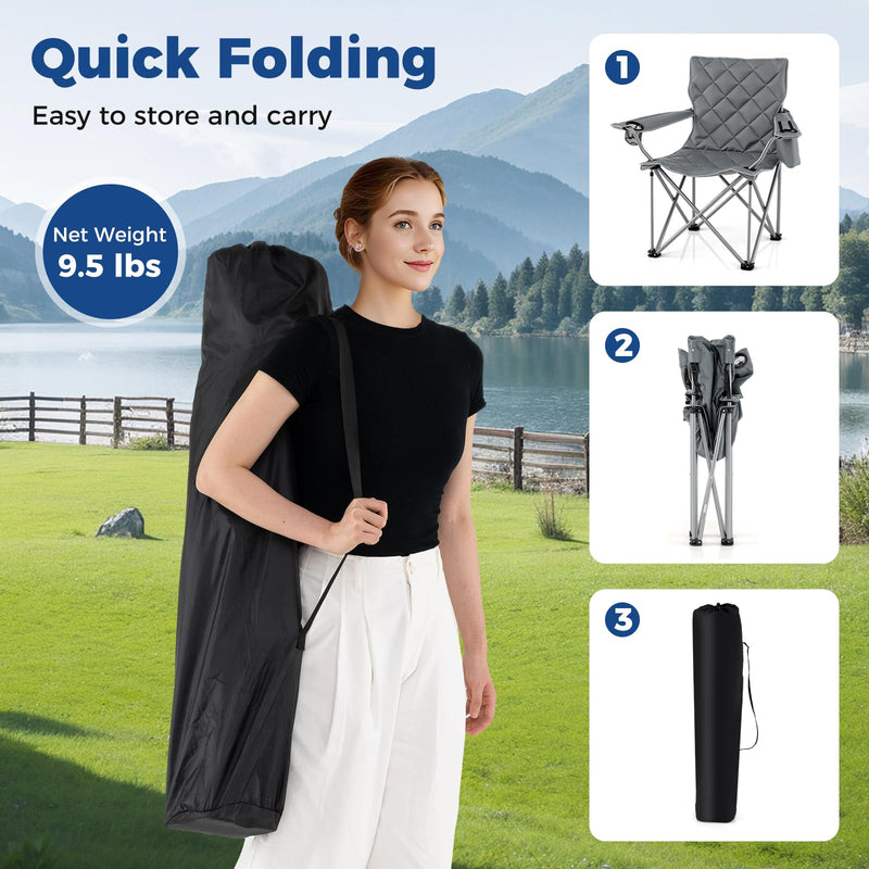 Load image into Gallery viewer, Goplus Heavy Duty Outdoor Folding Chair with Cooler Pouch & Cup Holder | Support 500 LBS