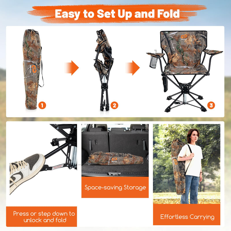 Load image into Gallery viewer, Goplus Swivel Camping Chair, Potable Hunting Chair for Adults w/Cup Holder & Carrying Bag