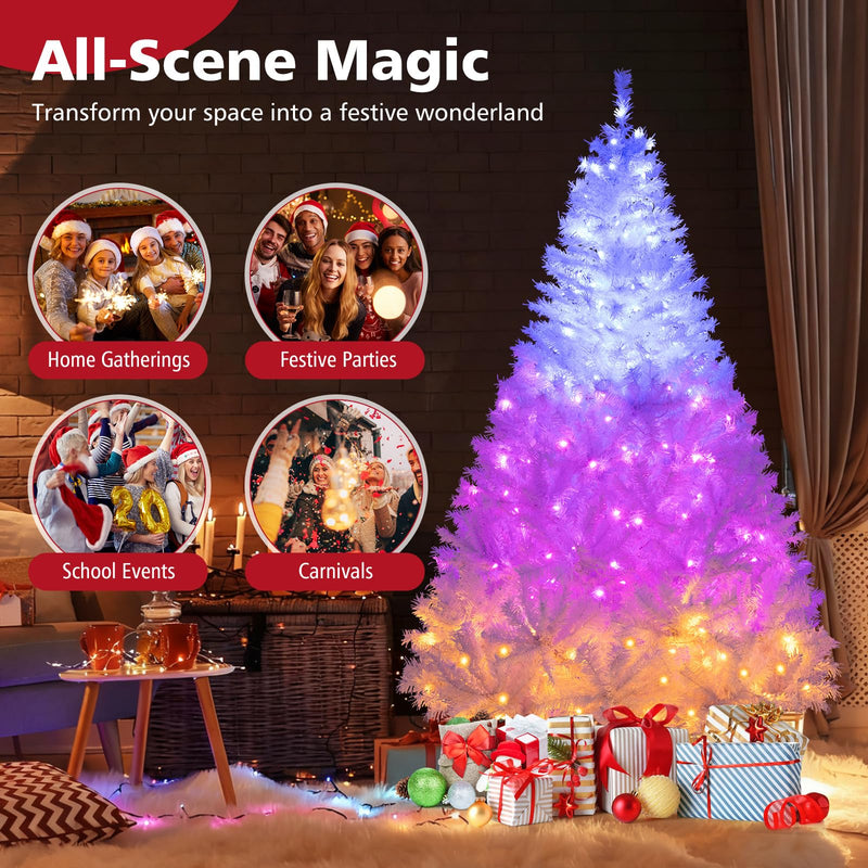Load image into Gallery viewer, Goplus White Pre-Lit Artificial Christmas Tree with Warm White & 3-Color LED Lights