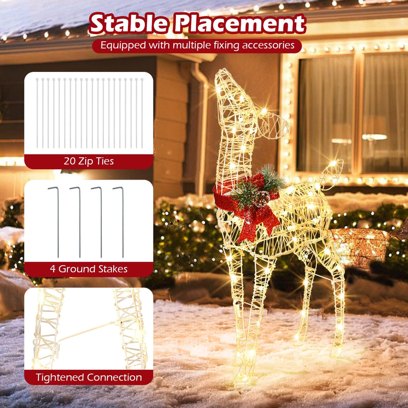 Load image into Gallery viewer, Goplus Christmas Pre-Lit Reindeer, Lighted Baby Deer w/ 50 Warm White LED Lights & Red Bow