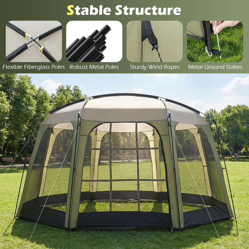 Load image into Gallery viewer, Goplus 12.5 FT X 11.7 FT Mesh Screen Tent with Zippered Door & Carrying Bag