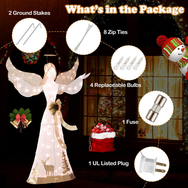Load image into Gallery viewer, Goplus Pre-lit 3D Glittered Angel with 100 Warm White Lights Halo Bow Ground Stakes