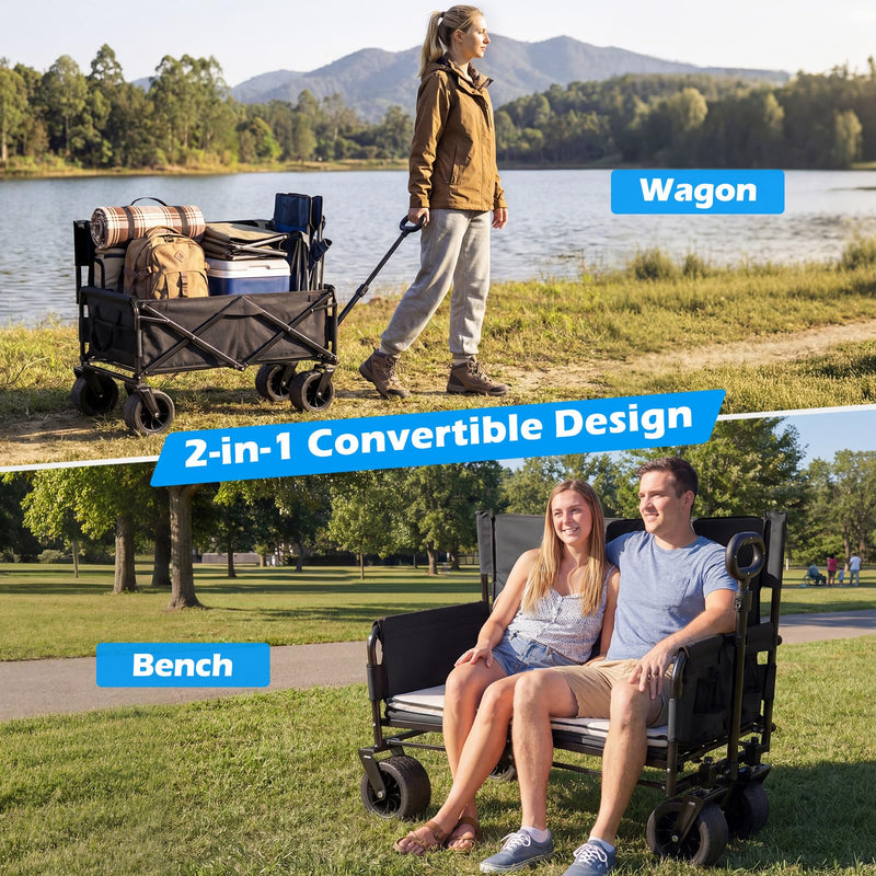 Load image into Gallery viewer, Goplus 2-in-1 Wagon Bench Seat Combo with Adjustable Push/Pull Handle & Soft Cushions