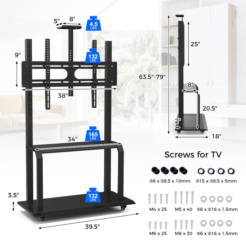 Load image into Gallery viewer, Goplus Mobile TV Stand, Rolling TV Cart with Camera Shelf & AV Shelves