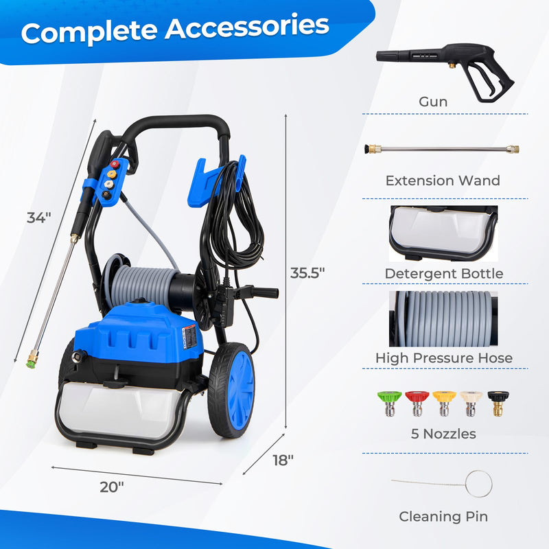 Load image into Gallery viewer, Goplus Electric Pressure Washer, 2300 PSI 1.8 GPM High Pressure Power Washer w/Wheels, 5 Quick Connect Nozzles