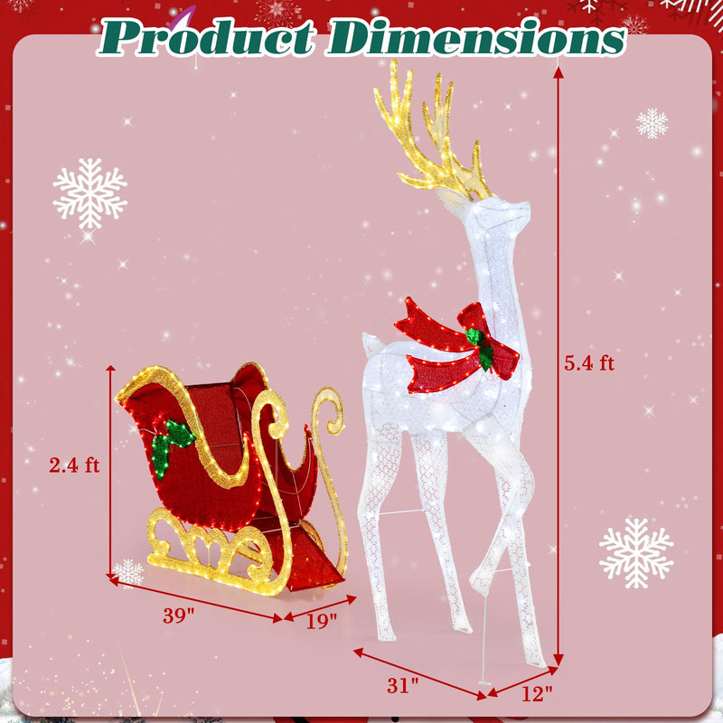 Load image into Gallery viewer, Goplus Lighted Christmas Reindeer & Sleigh Set, Light-up Xmas Decorations with 462 LED Lights