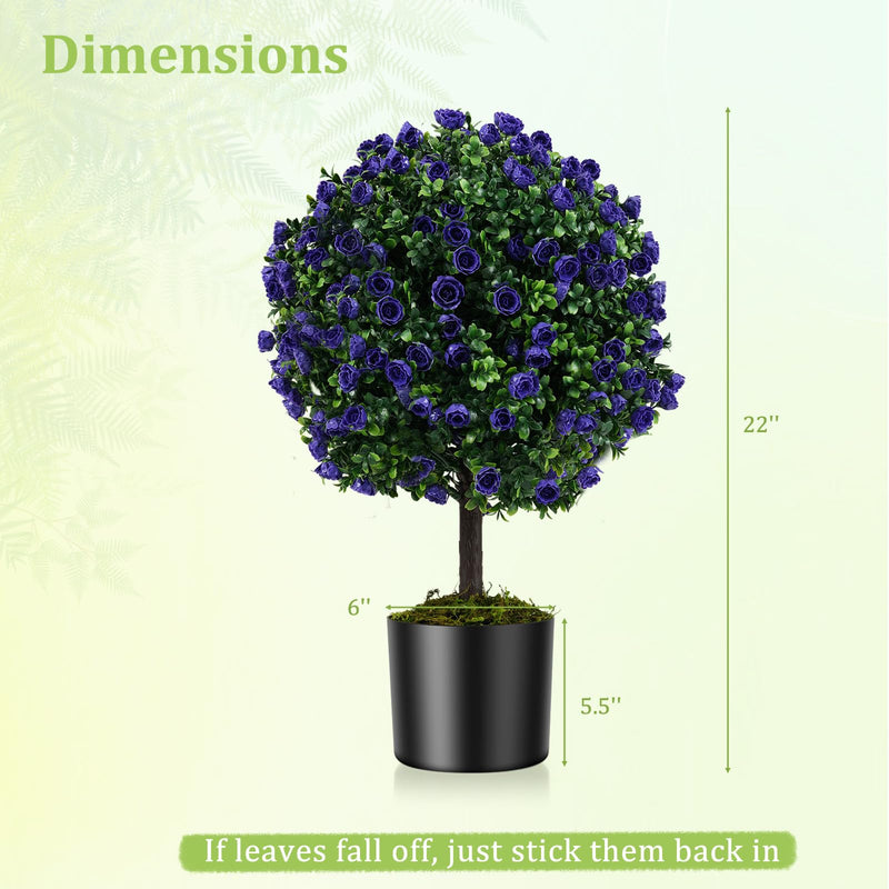 Load image into Gallery viewer, Goplus 22'' Artificial Purple Rose Topiary Ball Tree Set of 2 Faux Potted Plants Artificial Shrubs Bushes with Flowers