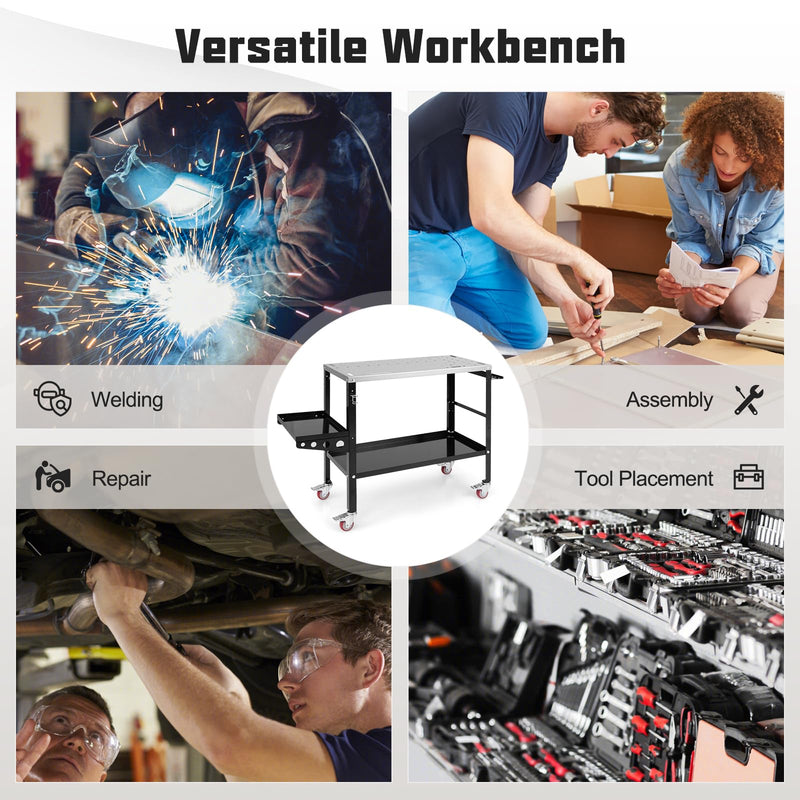 Load image into Gallery viewer, Goplus 36” x 18” Rolling Welding Table, 1200 lbs Welding Workbench on Wheels w/Tool Rack & Tray