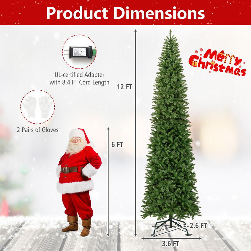 Load image into Gallery viewer, Goplus 12 FT Tall Pre-Lit Slim Pencil Christmas Tree | Holiday Party Decoration