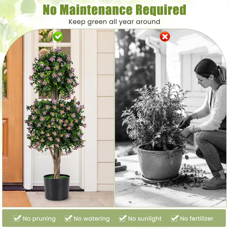 Load image into Gallery viewer, Goplus Set of 2 Artificial Topiary Trees | Realistic Evergreen Plant w/ 2 Topiary Balls and Blossoms