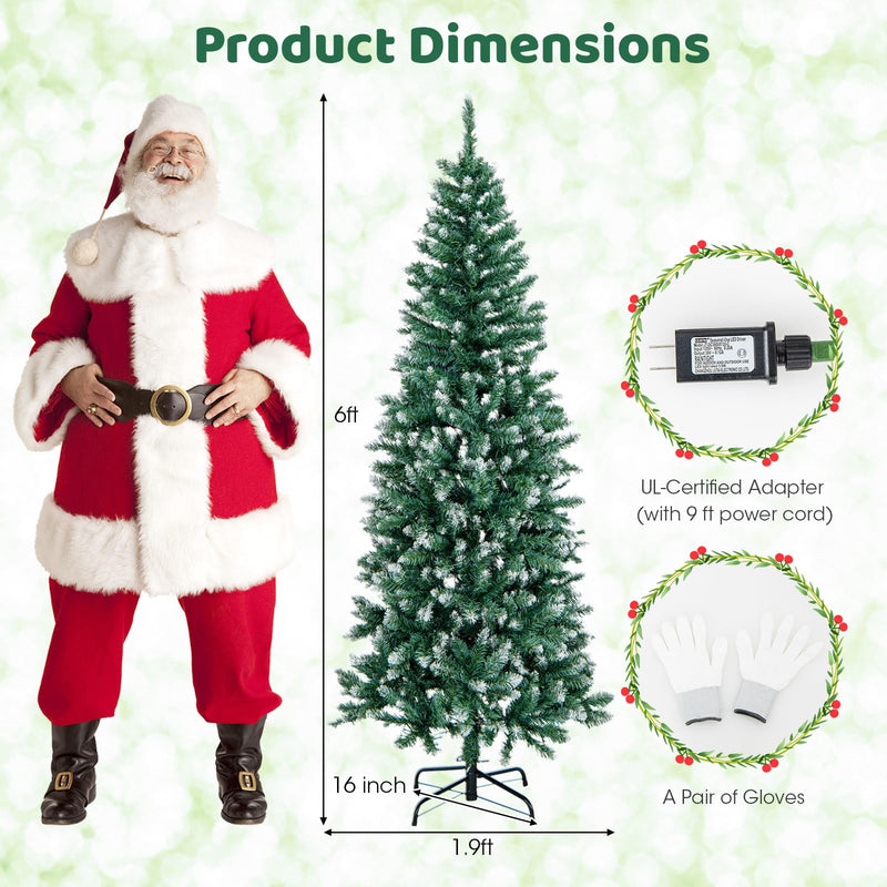 Load image into Gallery viewer, Goplus 9ft Pre-Lit Artificial Pencil Christmas Tree, Hinged Slim Xmas Tree with 500 Warm-White LED Lights