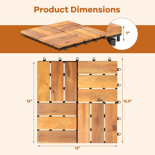 Goplus 27 PCS Interlocking Patio Deck Tile 12” x 12” Acacia Wood Patio Tiles