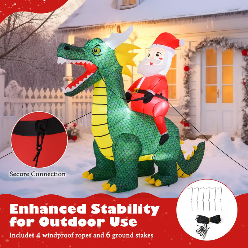 Load image into Gallery viewer, Goplus 6.7 FT Inflatable Christmas Santa Claus Riding Dinosaur Decoration with Lights Stakes