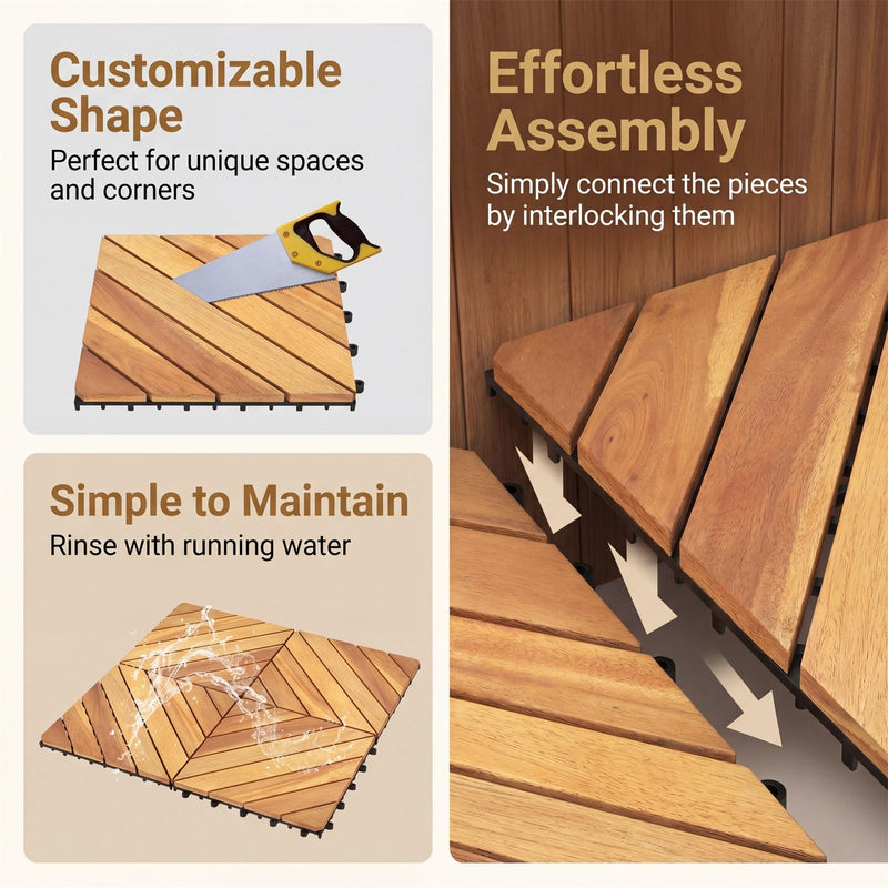 Load image into Gallery viewer, Goplus 24/48-Pack Acacia Wood Interlocking Deck Tiles (Diagonal) | Outdoor Waterproof
