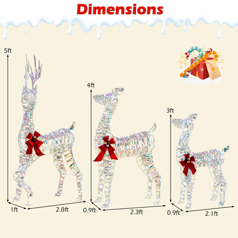 Load image into Gallery viewer, Goplus 3-Piece Large Lighted Christmas Reindeer Family, Light up Xmas Decorations w/LED Lights & Bows