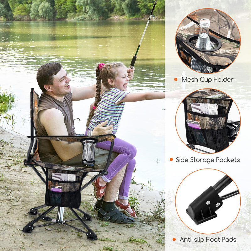 Load image into Gallery viewer, Goplus Swivel Camping Chair, Potable Hunting Chair for Adults w/Cup Holder & Carrying Bag