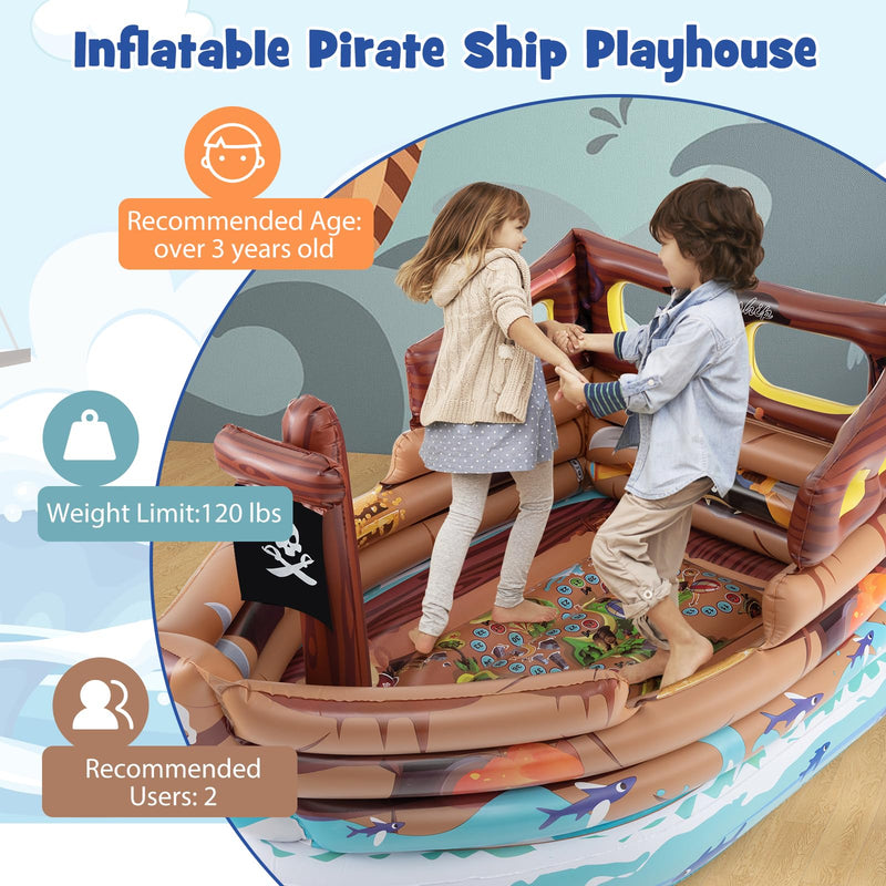 Load image into Gallery viewer, Goplus Inflatable Pirate Ship, Blow up Playscape with Built in Motor