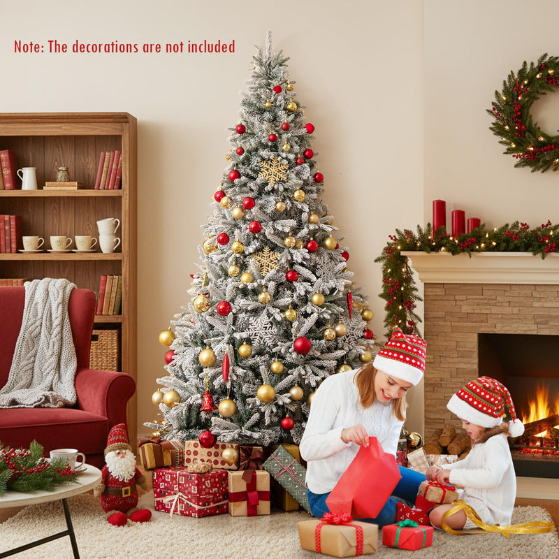 Load image into Gallery viewer, Goplus 7 FT Half Snow Flocked Christmas Tree with 240 Warm White & Multicolored LED Lights