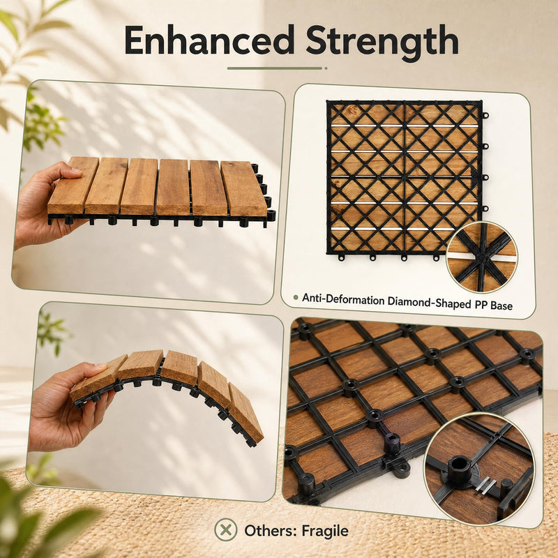 Load image into Gallery viewer, Goplus 27/54-Pack Acacia Wood Interlocking Deck Tiles (Straight) | Tool-Free Assembly