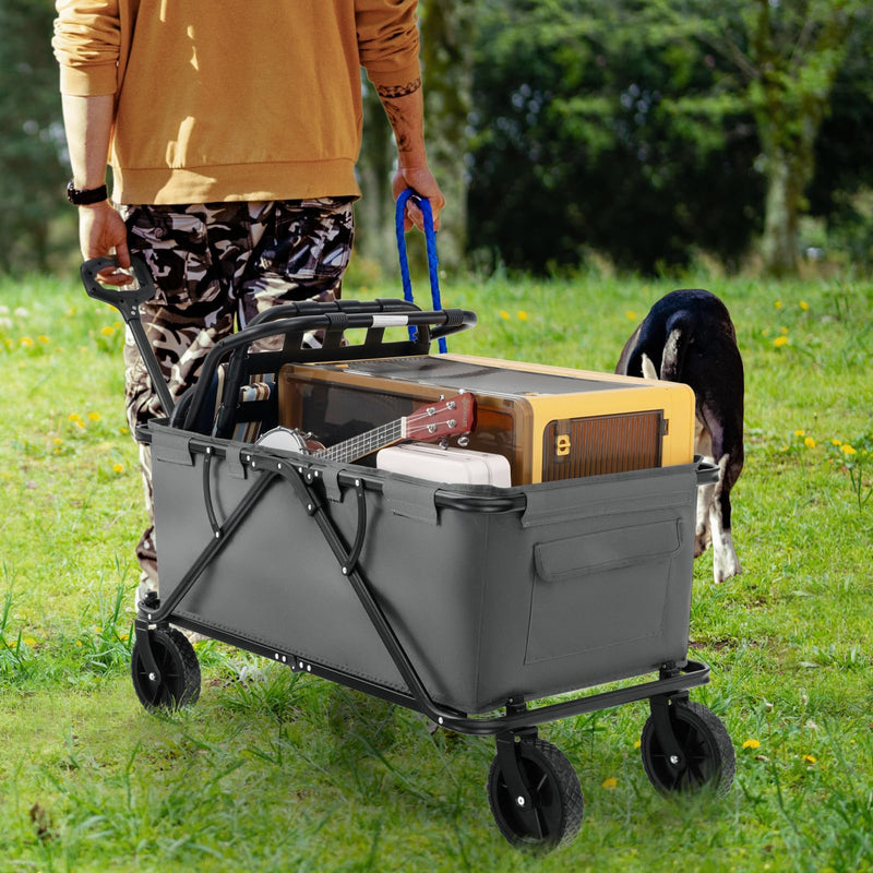 Load image into Gallery viewer, Goplus Collapsible Foldable Wagon, Heavy-Duty Wagon Cart w/Adjustable Handlebar, Bottle Holders & Storage Pocket