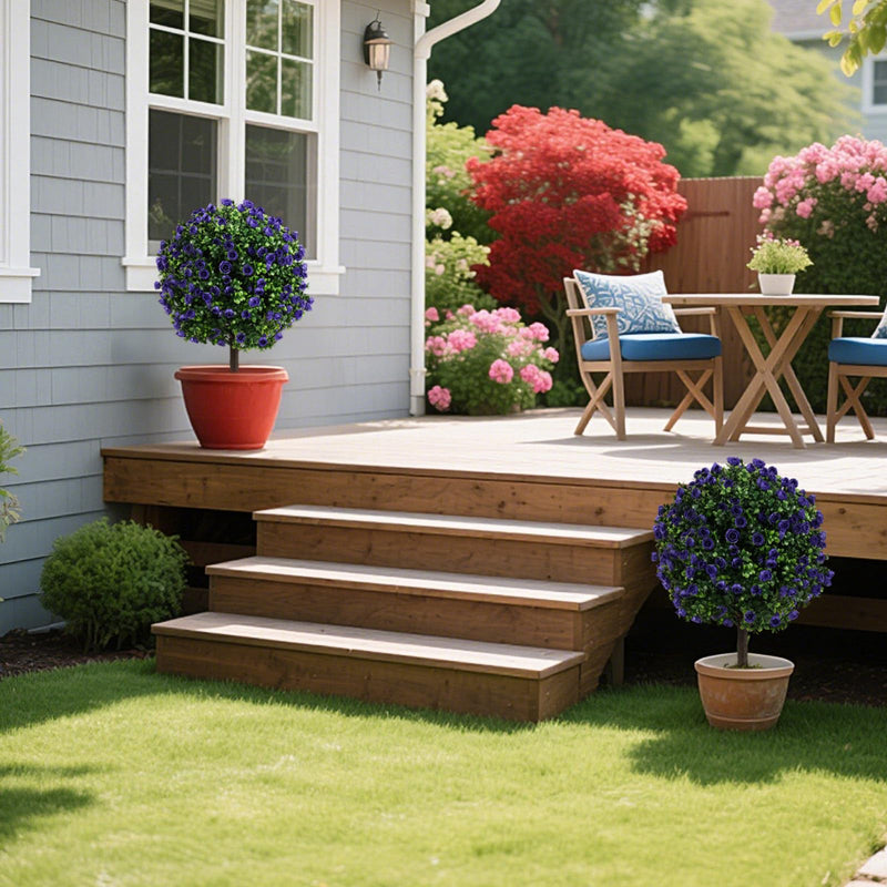 Load image into Gallery viewer, Goplus 22'' Artificial Purple Rose Topiary Ball Tree Set of 2 Faux Potted Plants Artificial Shrubs Bushes with Flowers