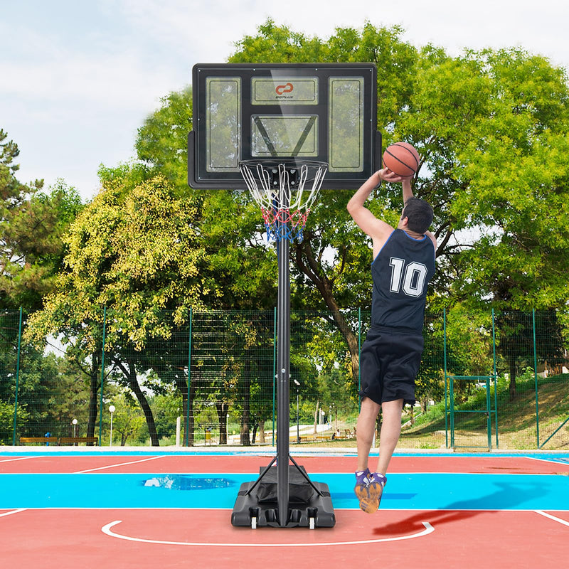 Load image into Gallery viewer, Goplus 4.4-10 ft Adjustable Basketball Hoop Outdoor w/ 44" Shatterproof Backboard & Weight Bag
