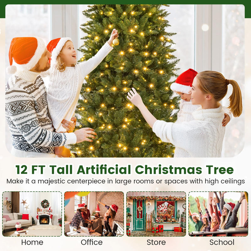 Load image into Gallery viewer, Goplus 12ft Pre-Lit Artificial Christmas Tree with 360° Quick Power Connector